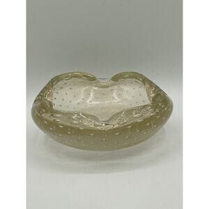 Murano Gold Fleck Bullicante Dish Controlled Bubble Art Glass 1970’s